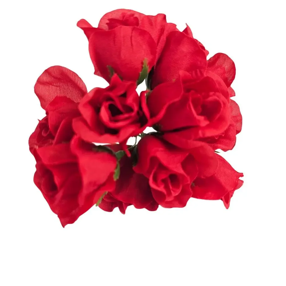 Red Artificial Silk Rose Picks Wired Stems Wedding Craft 1